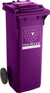 A purple bin for cans and plastic bottles